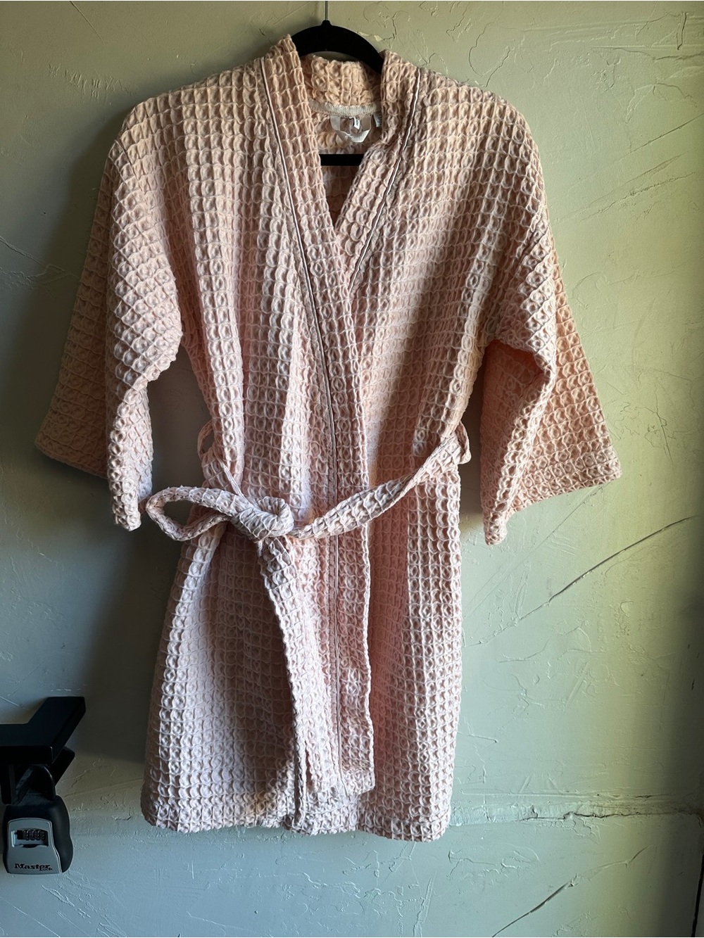 Nordstrom Pink Waffle Robe Cotton Textured Loungewear Minimalist Spa Bathrobe L